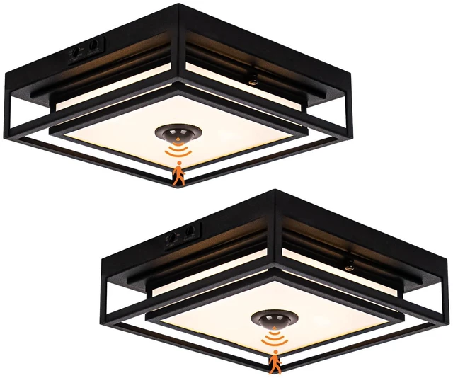 Main image of LED Motion Sensor Outdoor Ceiling Light Square Flush Mount Lighting 2 Pack 10.5", Modern Outdoor Ceiling Lights for Porch, Adjustable Color, Exterior Waterproof Ceiling Light Dusk till Dawn