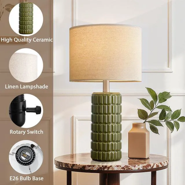 Alt view image 4 of 7 - 23" Modern Ceramic Table Lamps Set of 2, Lamps for Bedroom, Green Lamps for Living Room, Bedroom, Bedside, Night Stands, End Table, Desk, Farmhouse Home Decor