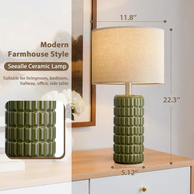 Alt view image 5 of 7 - 23" Modern Ceramic Table Lamps Set of 2, Lamps for Bedroom, Green Lamps for Living Room, Bedroom, Bedside, Night Stands, End Table, Desk, Farmhouse Home Decor