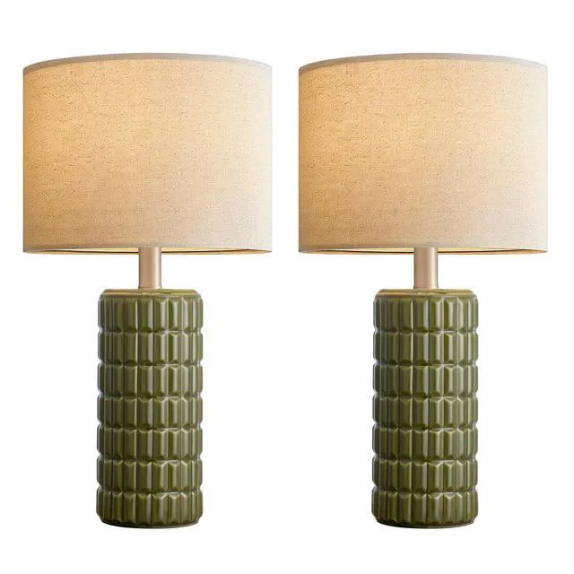 Alt view image 6 of 7 - 23" Modern Ceramic Table Lamps Set of 2, Lamps for Bedroom, Green Lamps for Living Room, Bedroom, Bedside, Night Stands, End Table, Desk, Farmhouse Home Decor