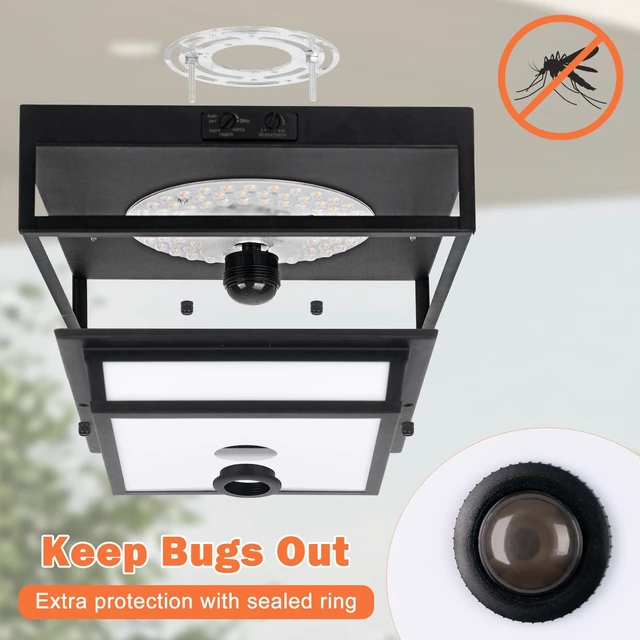 Alt view image 7 of 7 - LED Motion Sensor Outdoor Ceiling Light Square Flush Mount Lighting 2 Pack 10.5", Modern Outdoor Ceiling Lights for Porch, Adjustable Color, Exterior Waterproof Ceiling Light Dusk till Dawn