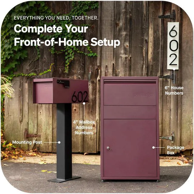 Alt view image 6 of 7 - Post Mount Outdoor Mailboxes - Large Decorative Mailbox for Letters and Packages - Weatherproof Construction - Durable Steel - Magnetic Closure - 9.5 H x 9.5 W x 20.75 D - Malbec