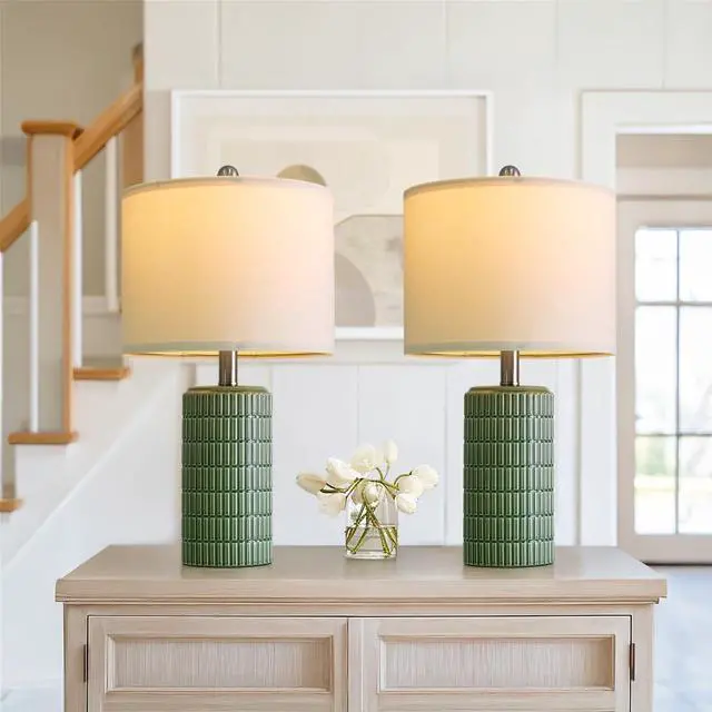 Main image of 20.75" Small Modern Ceramic Table Lamps Set of 2 for Bedroom, Green Bedside Lamps for Night Stands, Farmhouse House Decor Nightstand Table Lamps for Living Room End Table Green