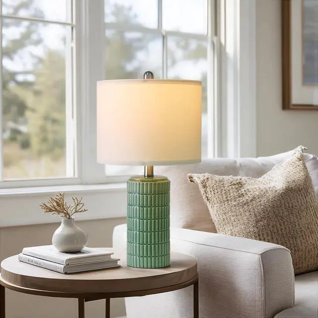 Alt view image 5 of 7 - 20.75" Small Modern Ceramic Table Lamps Set of 2 for Bedroom, Green Bedside Lamps for Night Stands, Farmhouse House Decor Nightstand Table Lamps for Living Room End Table Green