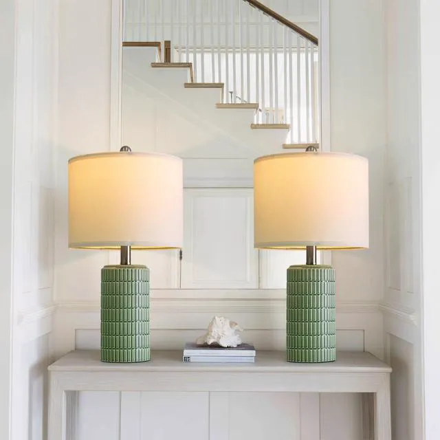 Alt view image 6 of 7 - 20.75" Small Modern Ceramic Table Lamps Set of 2 for Bedroom, Green Bedside Lamps for Night Stands, Farmhouse House Decor Nightstand Table Lamps for Living Room End Table Green