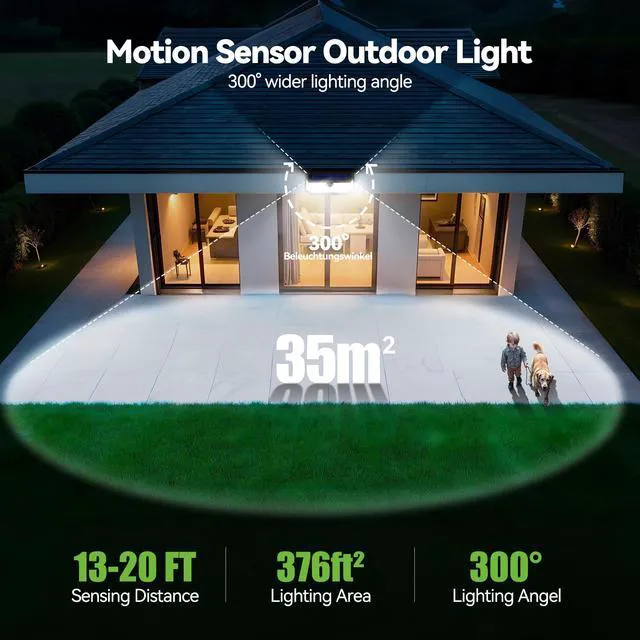 Alt view image 4 of 7 - 416 LED Solar Lights Outdoor Motion Sensor Waterproof 4200lm,6 Pack IP66 Waterproof, 300° Wide Angle & 3 Modes Motion Sensor Solar Flood Wall Lights for Patio, Fence, Deck, Garage & Street