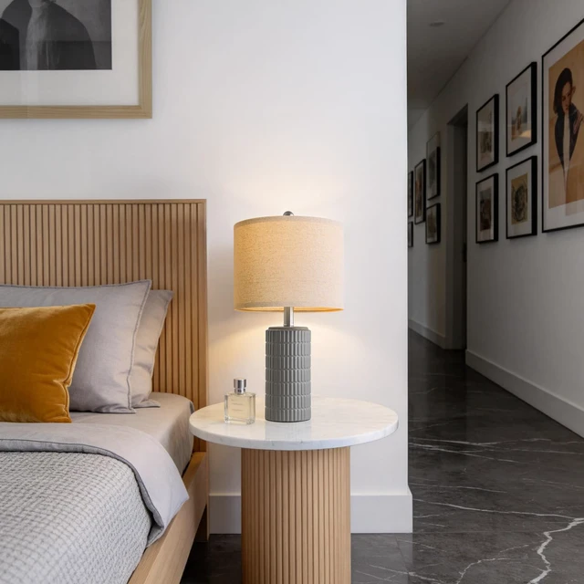 Alt view image 5 of 7 - 20.75'' Ceramic Small Table Lamps for Bedroom, Modern Dark Gray Bedside Lamps Set of 2, Farmhouse Lamps for Living Room with Linen Lampshade for Night Stands Guest Room Side End Table Console