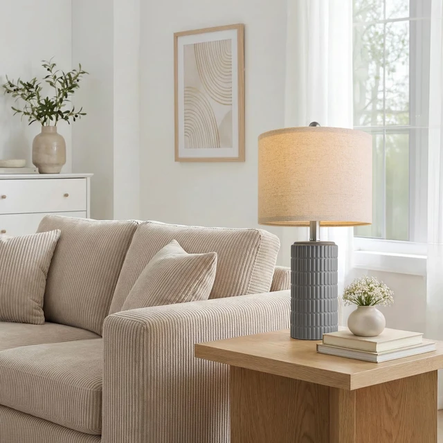 Alt view image 6 of 7 - 20.75'' Ceramic Small Table Lamps for Bedroom, Modern Dark Gray Bedside Lamps Set of 2, Farmhouse Lamps for Living Room with Linen Lampshade for Night Stands Guest Room Side End Table Console