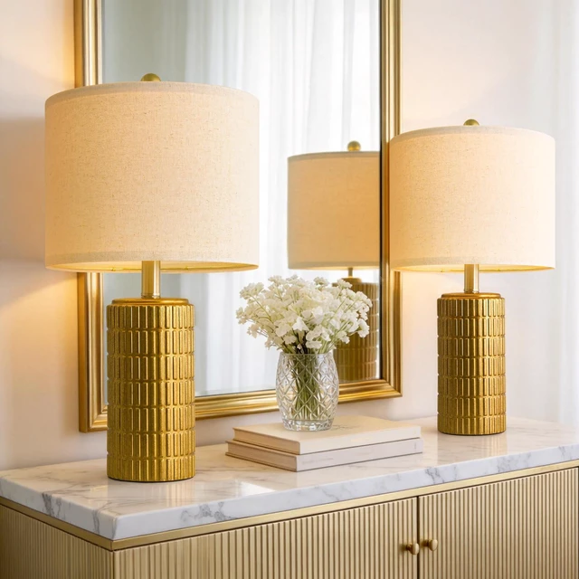 Main image of 20.75" Brass Gold Ceramic Table Lamps Set of 2 for Living Room, Small Retro Bedside Lamps for Bedroom, Nightstand Lamps for Home Decor, Vintage Bronze Decorative Lamp Sideboard Side Table Gifts
