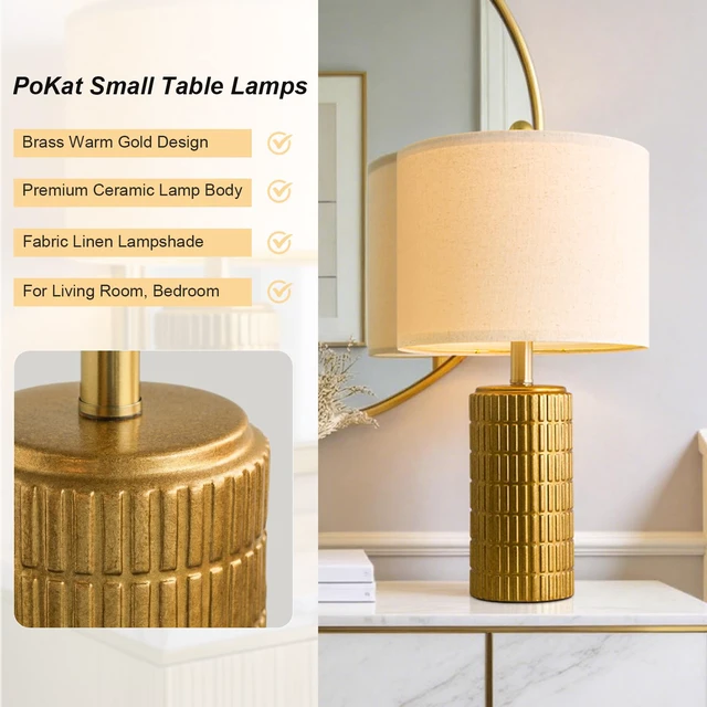 Alt view image 3 of 7 - 20.75" Brass Gold Ceramic Table Lamps Set of 2 for Living Room, Small Retro Bedside Lamps for Bedroom, Nightstand Lamps for Home Decor, Vintage Bronze Decorative Lamp Sideboard Side Table Gifts