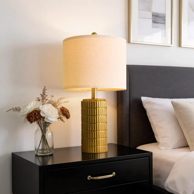 Alt view image 5 of 7 - 20.75" Brass Gold Ceramic Table Lamps Set of 2 for Living Room, Small Retro Bedside Lamps for Bedroom, Nightstand Lamps for Home Decor, Vintage Bronze Decorative Lamp Sideboard Side Table Gifts