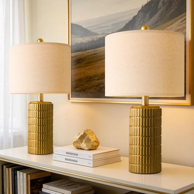 Alt view image 6 of 7 - 20.75" Brass Gold Ceramic Table Lamps Set of 2 for Living Room, Small Retro Bedside Lamps for Bedroom, Nightstand Lamps for Home Decor, Vintage Bronze Decorative Lamp Sideboard Side Table Gifts