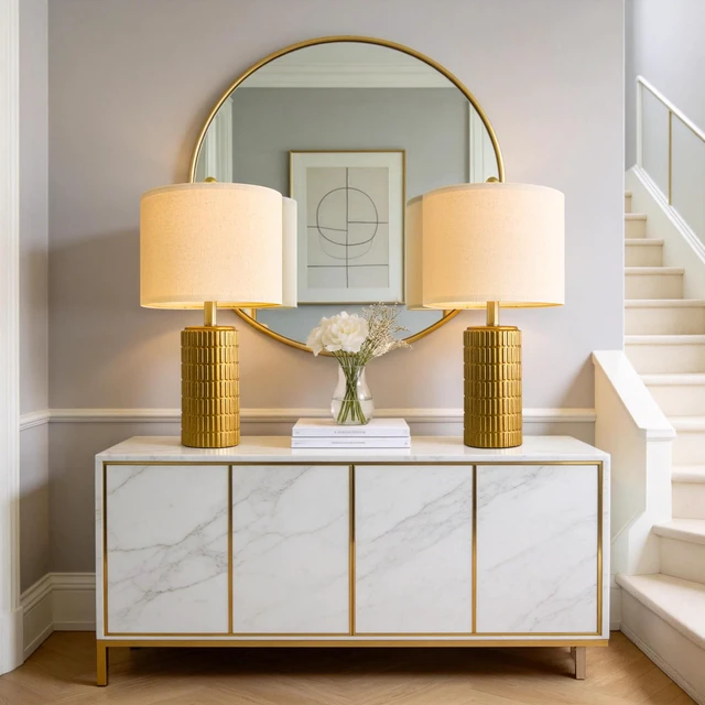 Alt view image 4 of 7 - 20.75" Brass Gold Ceramic Table Lamps Set of 2 for Living Room, Small Retro Bedside Lamps for Bedroom, Nightstand Lamps for Home Decor, Vintage Bronze Decorative Lamp Sideboard Side Table Gifts