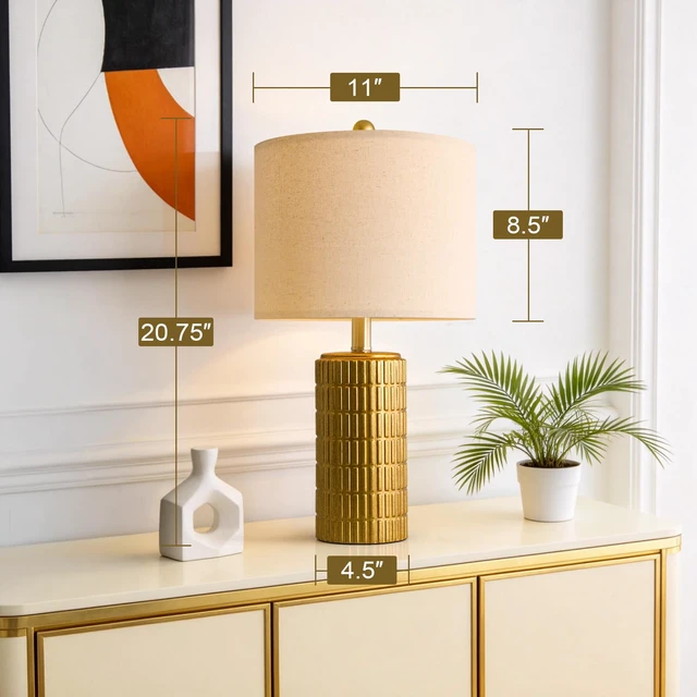 Alt view image 7 of 7 - 20.75" Brass Gold Ceramic Table Lamps Set of 2 for Living Room, Small Retro Bedside Lamps for Bedroom, Nightstand Lamps for Home Decor, Vintage Bronze Decorative Lamp Sideboard Side Table Gifts