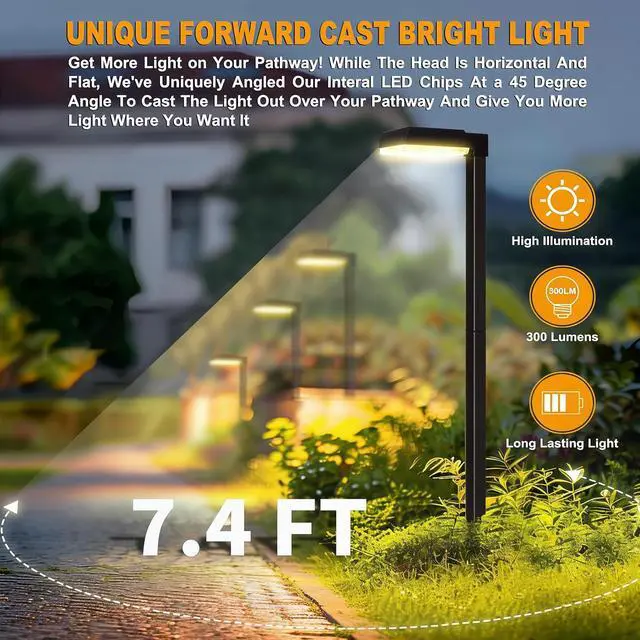 Alt view image 2 of 7 - Solar Pathway Lights 300LM 2-in-1 Warm White & Daylight Modes Black Waterproof Led, for Sidewalk/Driveway/Walkway, Auto Dusk-To-Dawn, Durable Outdoor Landscape Lighting, 6 Pack