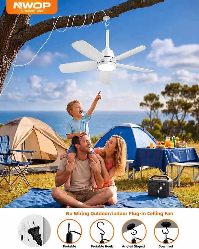Alt view image 7 of 7 - 28 Inch Outdoor Ceiling Fan with Light, Remote Patio Gazebo Porch Fan IP65 waterproof outdoor fan with remote control, reversible motor and dimmable LED light. Designed for patio and gazebo