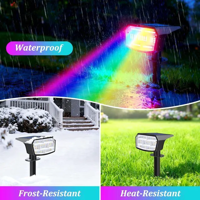 Alt view image 3 of 7 - 8-Pack Solar Spot Lights Outdoor Waterproof,Landscape Spotlight Multicolor 59 LED, 8 Colors & 9 Modes, IP65 Waterproof, Solar Powered Outdoor Lights for Yard Garden