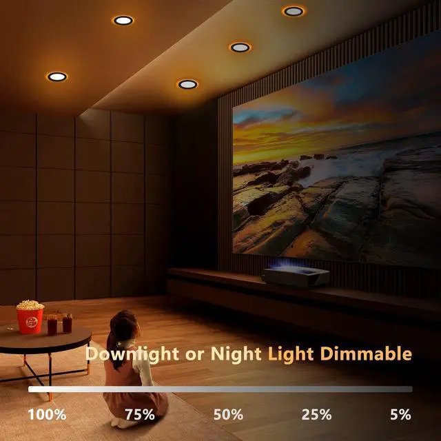 Alt view image 5 of 7 - Black 6 Inch Recessed Light with Night Light, 6 Pack, Sync & Reset Dimmable & 5 Color Selectable, Canless, Ultra Thin, Wafer Downlight, Indoor Outdoor Exterior Soffit, 12W, ETL Listed