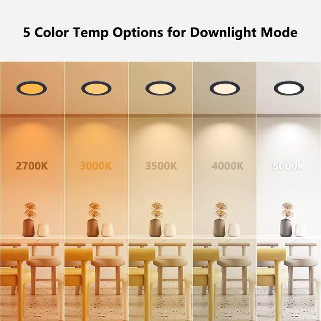 Alt view image 6 of 7 - Black 6 Inch Recessed Light with Night Light, 6 Pack, Sync & Reset Dimmable & 5 Color Selectable, Canless, Ultra Thin, Wafer Downlight, Indoor Outdoor Exterior Soffit, 12W, ETL Listed