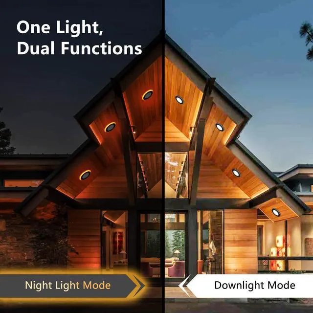 Alt view image 2 of 7 - 6 Pack 4 Inch Black Recessed Lights with Night Light, Sync & Reset Canless, Ultra Thin, Wafer Downlight, Dimmable & 5 CCT Selectable, Outdoor, Exterior Soffit, 9W, ETL, IC rated, Energy Star