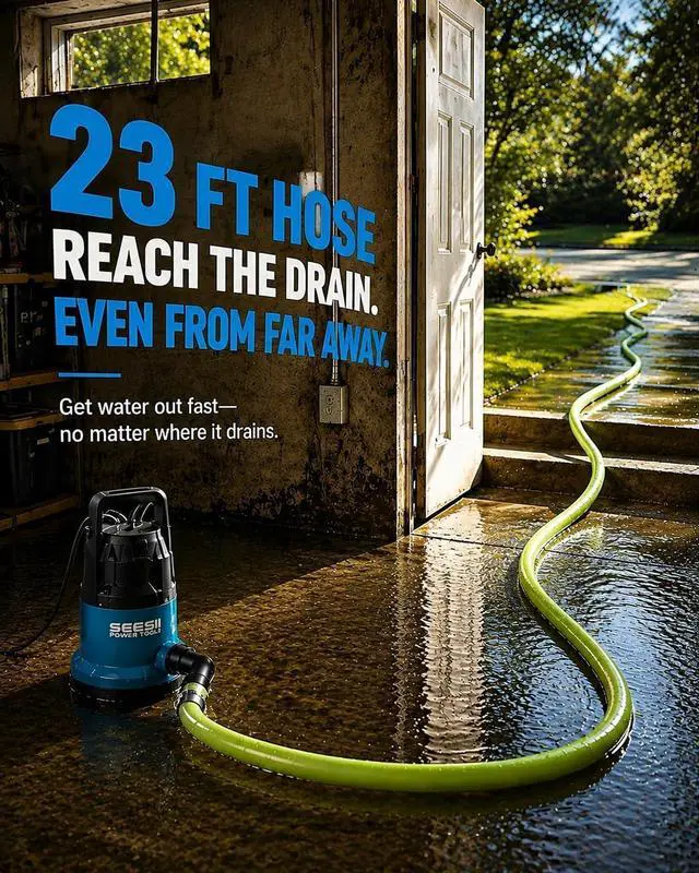 Alt view image 3 of 7 - 1HP Submersible Water Pump, 4755 GPH High Flow w/ 23ft Hose Anti-Clogging Filter Bag, Sump Pump for Swimming Pool, Hot Tub, Pond, Flooded Basement, Rooftop, Garden Water Removal