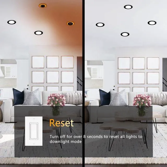 Alt view image 4 of 7 - 6 Pack 4 Inch Black Recessed Lights with Night Light, Sync & Reset Canless, Ultra Thin, Wafer Downlight, Dimmable & 5 CCT Selectable, Outdoor, Exterior Soffit, 9W, ETL, IC rated, Energy Star