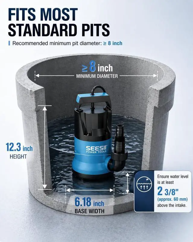 Alt view image 6 of 7 - 1HP Submersible Water Pump, 4755 GPH High Flow w/ 23ft Hose Anti-Clogging Filter Bag, Sump Pump for Swimming Pool, Hot Tub, Pond, Flooded Basement, Rooftop, Garden Water Removal