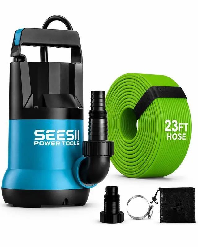 Main image of 1HP Submersible Water Pump, 4755 GPH High Flow w/ 23ft Hose Anti-Clogging Filter Bag, Sump Pump for Swimming Pool, Hot Tub, Pond, Flooded Basement, Rooftop, Garden Water Removal