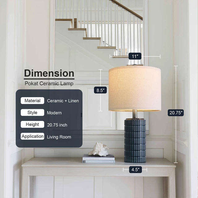 Alt view image 2 of 7 - 20.75" Small Blue Table Lamps, Farmhouse Bedside Lamps for Bedroom Set of 2, Ceramic End Table Lamps for Night Stands Living Room, Modern Nightstand Desk Lamps, Dark Blue