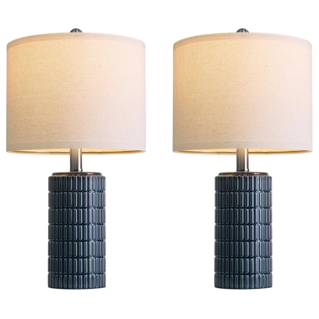 Alt view image 7 of 7 - 20.75" Small Blue Table Lamps, Farmhouse Bedside Lamps for Bedroom Set of 2, Ceramic End Table Lamps for Night Stands Living Room, Modern Nightstand Desk Lamps, Dark Blue