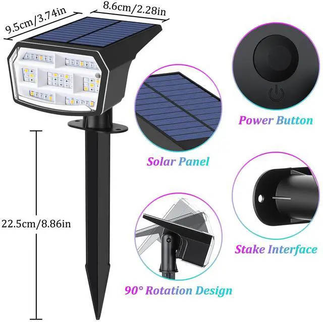 Alt view image 7 of 7 - 8-Pack Solar Spot Lights Outdoor Waterproof,Landscape Spotlight Multicolor 59 LED, 8 Colors & 9 Modes, IP65 Waterproof, Solar Powered Outdoor Lights for Yard Garden