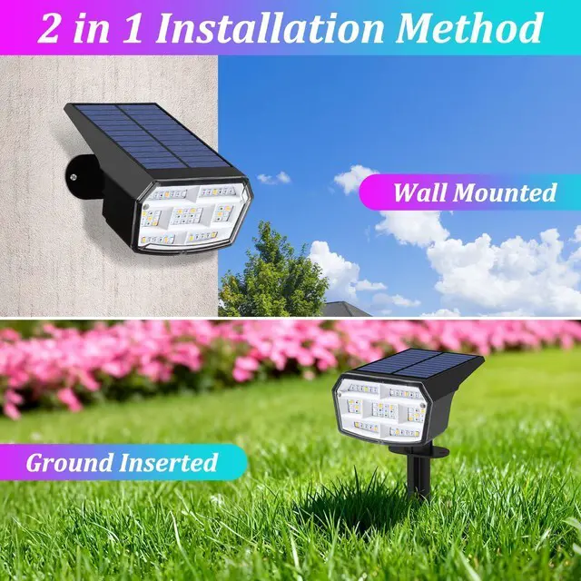 Alt view image 6 of 7 - 8-Pack Solar Spot Lights Outdoor Waterproof,Landscape Spotlight Multicolor 59 LED, 8 Colors & 9 Modes, IP65 Waterproof, Solar Powered Outdoor Lights for Yard Garden