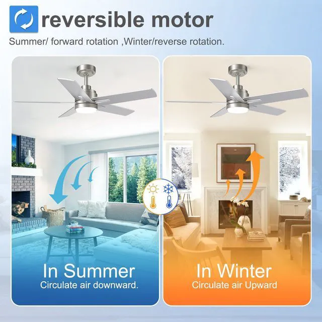 Alt view image 2 of 7 - 42 Inch Brushed Nickel Ceiling Fan with Light and Remote Control 6-Speed Quiet Reversible DC Motor, Dimmable 3CCT LED, 3 Timer Settings, 5-Blade Modern Design, Indoor or Covered Outdoor Use