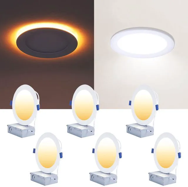 Main image of 6 Inch Canless LED Recessed Lighting with Night Light, 6 Pack Sync & Reset, Dimmable, 2700K-5000K Selectable, Wafer Downlight, Soffit, 12W 1050LM, ETL & Energy Star, IC rated
