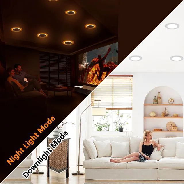 Alt view image 3 of 7 - 6 Inch Canless LED Recessed Lighting with Night Light, 6 Pack Sync & Reset, Dimmable, 2700K-5000K Selectable, Wafer Downlight, Soffit, 12W 1050LM, ETL & Energy Star, IC rated