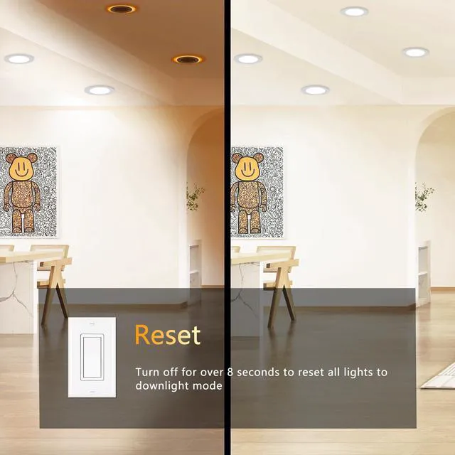 Alt view image 5 of 7 - 6 Inch Canless LED Recessed Lighting with Night Light, 6 Pack Sync & Reset, Dimmable, 2700K-5000K Selectable, Wafer Downlight, Soffit, 12W 1050LM, ETL & Energy Star, IC rated