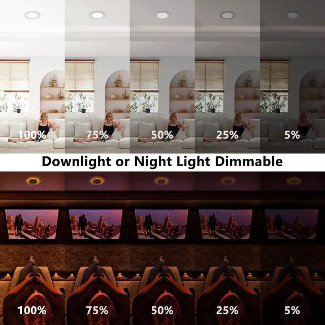 Alt view image 6 of 7 - 6 Inch Canless LED Recessed Lighting with Night Light, 6 Pack Sync & Reset, Dimmable, 2700K-5000K Selectable, Wafer Downlight, Soffit, 12W 1050LM, ETL & Energy Star, IC rated