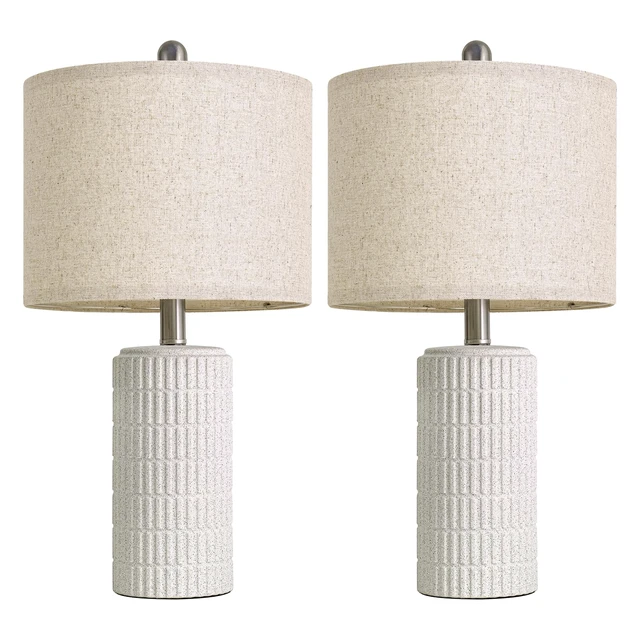 Alt view image 5 of 6 - 20.75" Stone-Like Farmhouse Ceramic Table Lamps Set of 2 for Bedroom, White Bedside Lamps for Night Stands, Matte-Textured Decor Nightstand Table Lamps for Living Room End Table White