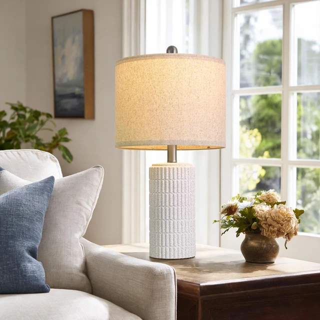 Alt view image 4 of 6 - 20.75" Stone-Like Farmhouse Ceramic Table Lamps Set of 2 for Bedroom, White Bedside Lamps for Night Stands, Matte-Textured Decor Nightstand Table Lamps for Living Room End Table White