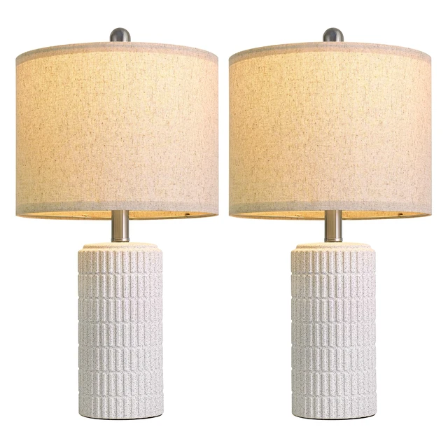Alt view image 6 of 6 - 20.75" Stone-Like Farmhouse Ceramic Table Lamps Set of 2 for Bedroom, White Bedside Lamps for Night Stands, Matte-Textured Decor Nightstand Table Lamps for Living Room End Table White