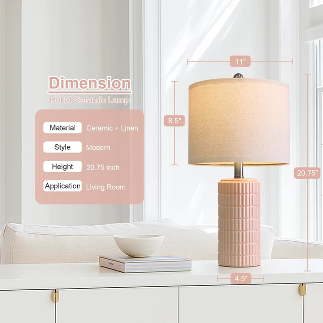 Alt view image 2 of 7 - 20.75" Pink Ceramic Table Lamps Set of 2, Small Modern Bedroom Lamps for Girls Room, Bedside Lamps for Night Stands, Cute Lamps for Living Room Decor, Nightstands Desk Lamp, Light Pink