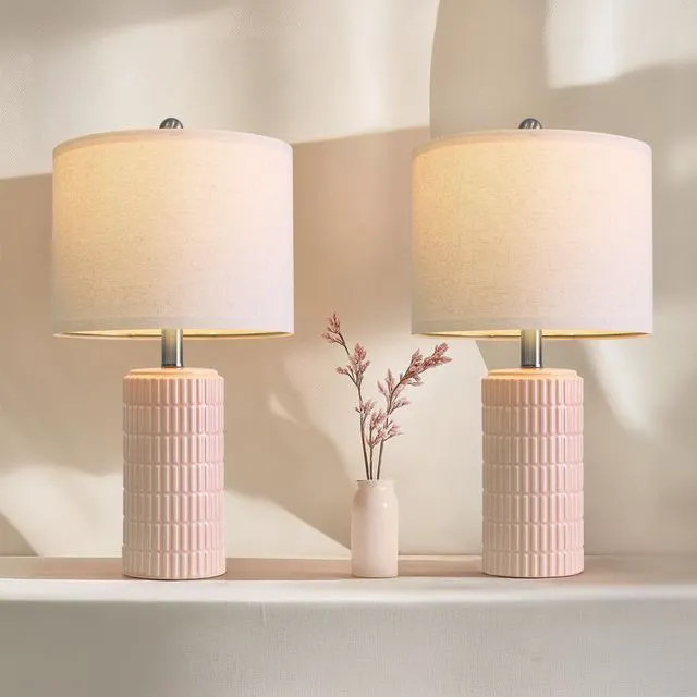 Main image of 20.75" Pink Ceramic Table Lamps Set of 2, Small Modern Bedroom Lamps for Girls Room, Bedside Lamps for Night Stands, Cute Lamps for Living Room Decor, Nightstands Desk Lamp, Light Pink