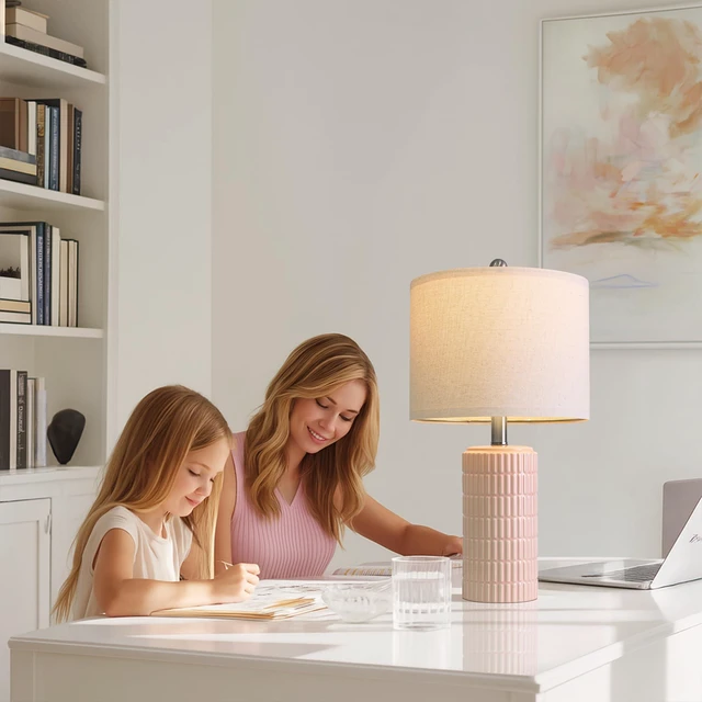 Alt view image 3 of 7 - 20.75" Pink Ceramic Table Lamps Set of 2, Small Modern Bedroom Lamps for Girls Room, Bedside Lamps for Night Stands, Cute Lamps for Living Room Decor, Nightstands Desk Lamp, Light Pink