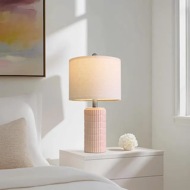 Alt view image 5 of 7 - 20.75" Pink Ceramic Table Lamps Set of 2, Small Modern Bedroom Lamps for Girls Room, Bedside Lamps for Night Stands, Cute Lamps for Living Room Decor, Nightstands Desk Lamp, Light Pink