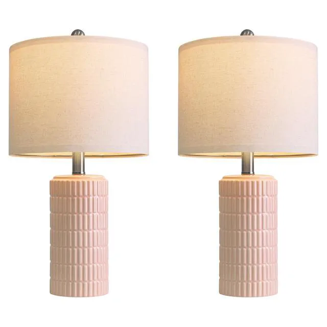 Alt view image 7 of 7 - 20.75" Pink Ceramic Table Lamps Set of 2, Small Modern Bedroom Lamps for Girls Room, Bedside Lamps for Night Stands, Cute Lamps for Living Room Decor, Nightstands Desk Lamp, Light Pink