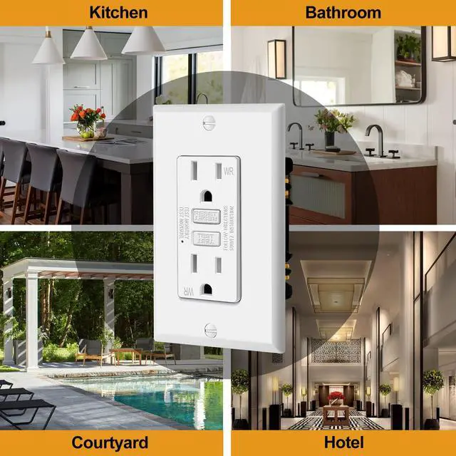 Alt view image 3 of 7 - 10 Pack TR GFCI Outlets 15 Amp, Outdoor GFI, ETL Listed, White Slim Design, 15A GFI, Weather Resistant with LED Indicator, Ground Fault Circuit Interrupter, Wallplate Included