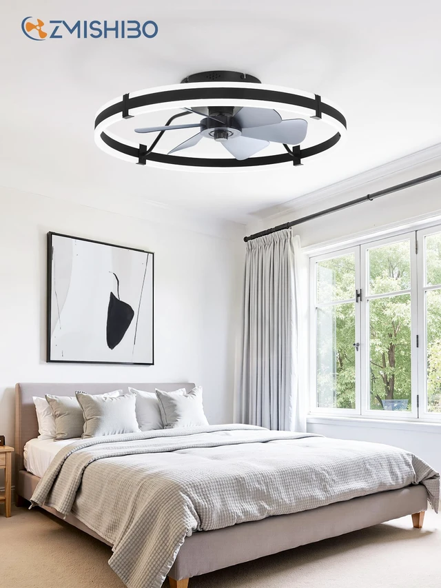 Alt view image 7 of 7 - 24 Inch Ceiling Fans with Lights and Remote, Modern Low Profile Ceiling Fan, 3000-6000K Dimmable Flush Mount LED Fan Light, 6 Wind Speeds, Fandelier Ceiling Fans for Bedroom- Black