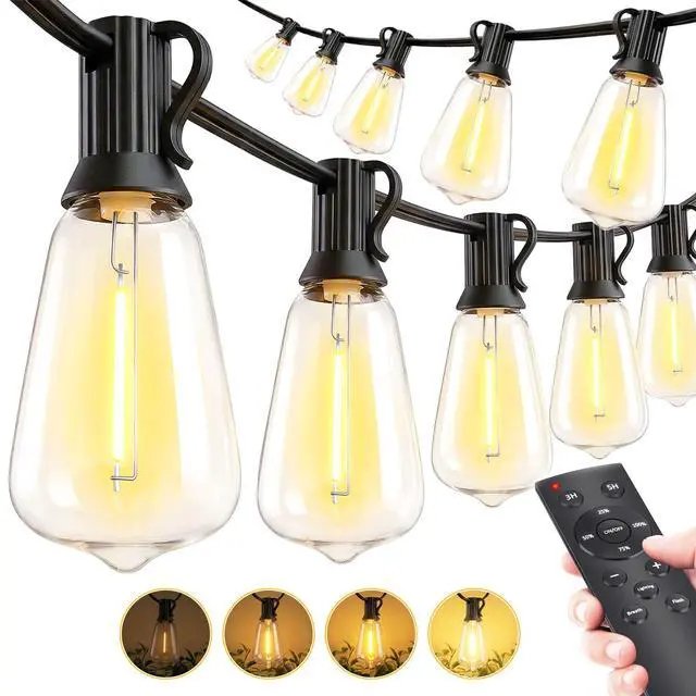 Main image of Outdoor String Led Patio Lights - 200Ft 60M Outside Waterproof Light with Remote Dimmable ST38 Shatterproof Bulb Hanging Outdoor Electric Lighting for Backyard Yard Gazebo Porch Party
