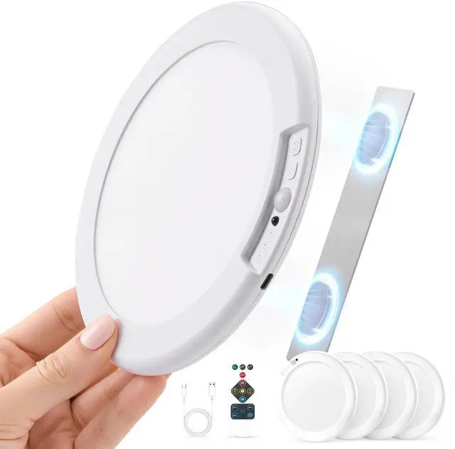 Main image of Rechargeable Ceiling Light with Remote Wireless Magnetic Mounting 4 Pack Battery Operated Lights No Wiring, Renter Friendly Ceiling Lamp Stick on Closet Hallway, Lampara de Techo Recargable