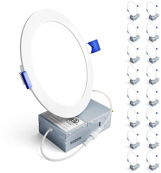 Main image of 16Pack 6 Inch LED Recessed Ceiling Light, 5000K, 1200LM 12W 120V 5000K Daylight, 5%-100% Dimmable, Ultra-Thin Canless Wafer Downlight, Aluminum, Damp Rated, ETL&FCC&IC